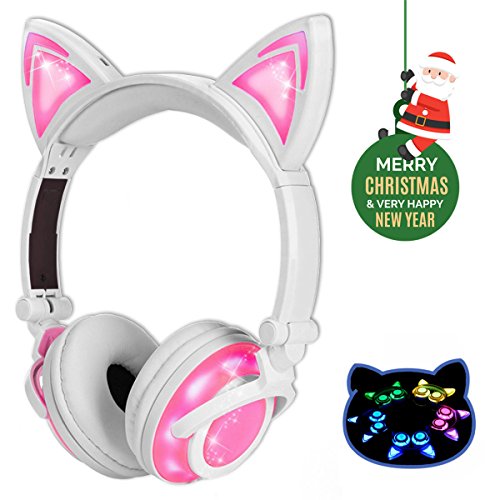 Qiwoo Kids Headphones with Cat Ear USB Rechargeable Adjustable LED Light Up Wired Over Ear Headphones 85dB Volume Limited Compatible for iPad Tablet for Kids Girls Boys Birthday Gift(Pink) - Thumbnail 7
