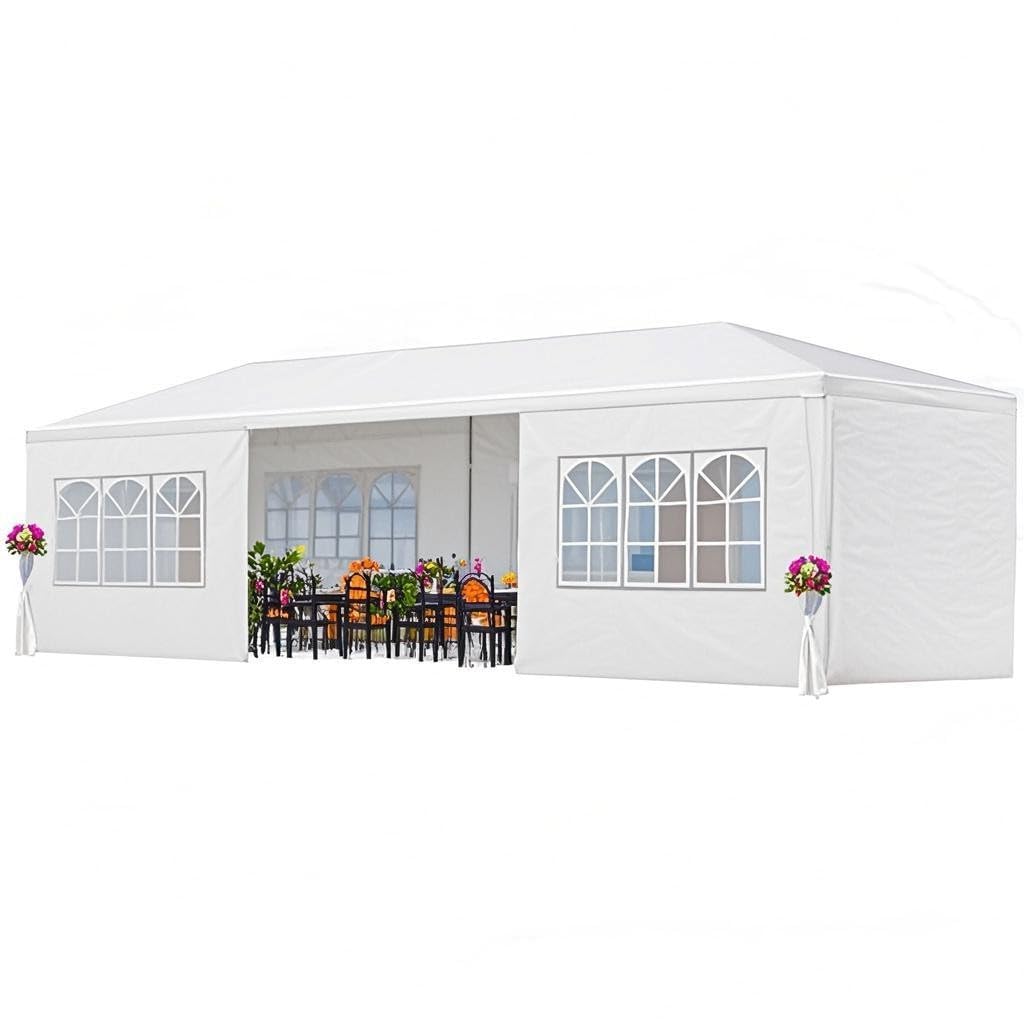 Photo 1 of **AS IS, FINAL SALE** 10 x 30 Ft Outdoor Wedding Party Tent Canopy Tent with 8 Removable Sidewalls, Heavy Duty Waterproof Gazebo Patio Shelter for BBQ Camping Party Cater Events