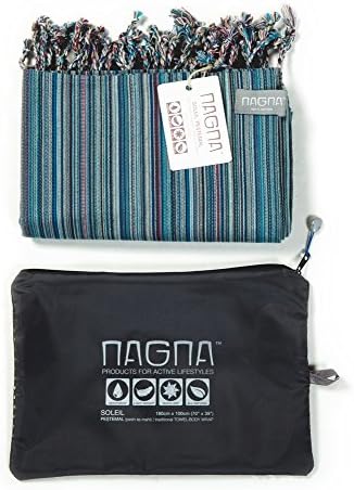Nagna Soleil Yoga Towel (Aqua) w/ Travel Bag (39x70")- Lightweight, compact, quick dry, non-skid mat towel