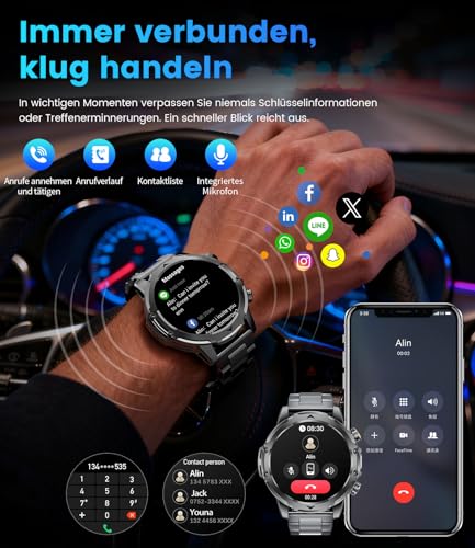 LIGEMI Men's Smart Watch with 1000mAh/Flashlight, 1.53 Inch HD Military Smartwatch Man with Bluetooth Calls, Sleep Monitor, SpO2, IP68 Waterproof, 120+ Sports Modes for Android iOS