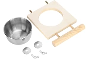 Vvikizy Bird Feeding Bowl, Stainless Steel Food Water Feeder with Wooden Stand, Cage Accessory for Bird Feeding (1)