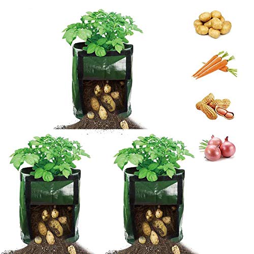 【3 Pack】 Potato Grow Bags, Plant Grow Bags 7 Gallon Heavy Duty Thickened Growing Bags Garden Vegetable Planter with Handles & Access Flap
