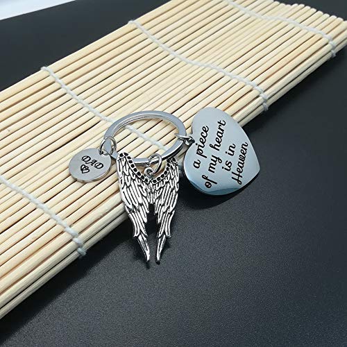 Memorial Jewelry Gift A Piece of My Heart is in Heaven Keychain Angel Wing Dad Memorial Keychain Keyring Gift Sympathy Jewelry