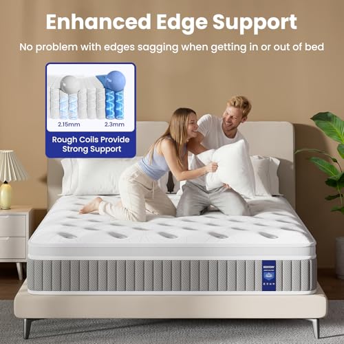 BedStory King Size Mattress 12 Inch, Medium Firm Hybrid Mattress in a Box, Individual Pocket Springs for Pain Relief, CertiPUR-US Certified, 365-Night-Trail, 10 Years Warranty