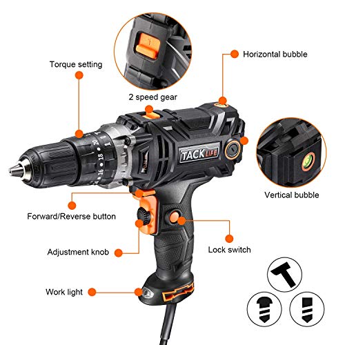 Hammer Drill, TACKLIFE Corded Drill 1/2 Inch, 620inlb Torque, Hammer