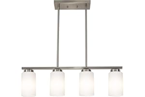 TODOLUZ Brushed Nickel Kitchen Island Light, Farmhouse Pendant Light Fixtures with Opal White Glass Shades Modern Linear Ceiling Hanging Light for Living Room