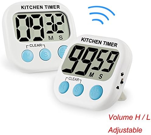Digital Kitchen Cooking Baking Timer Countdown Up with Loud Alarm Large LCD Display Magnetic Backing Volume Control Switch Retractable Stand Indoor Outdoor Use White 2 Pack (Powered by AAA Battery)