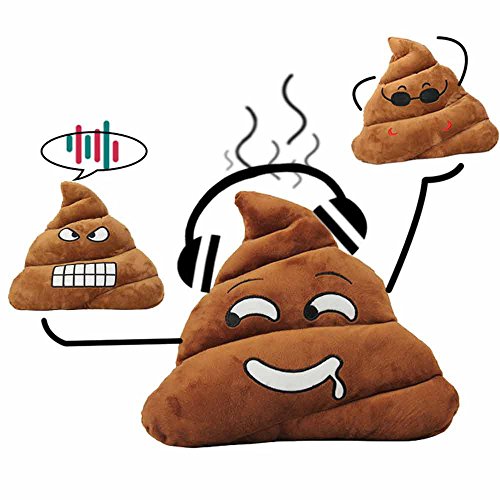 Poop Emoji Pillow, 13.8" Large Poo Face Plush Emoticon Round Cushion for Home, Brown Stuffed Poopy Novelty Decoration Head Doll Toy for Girls, Friends, Valentine Birthday Gift
