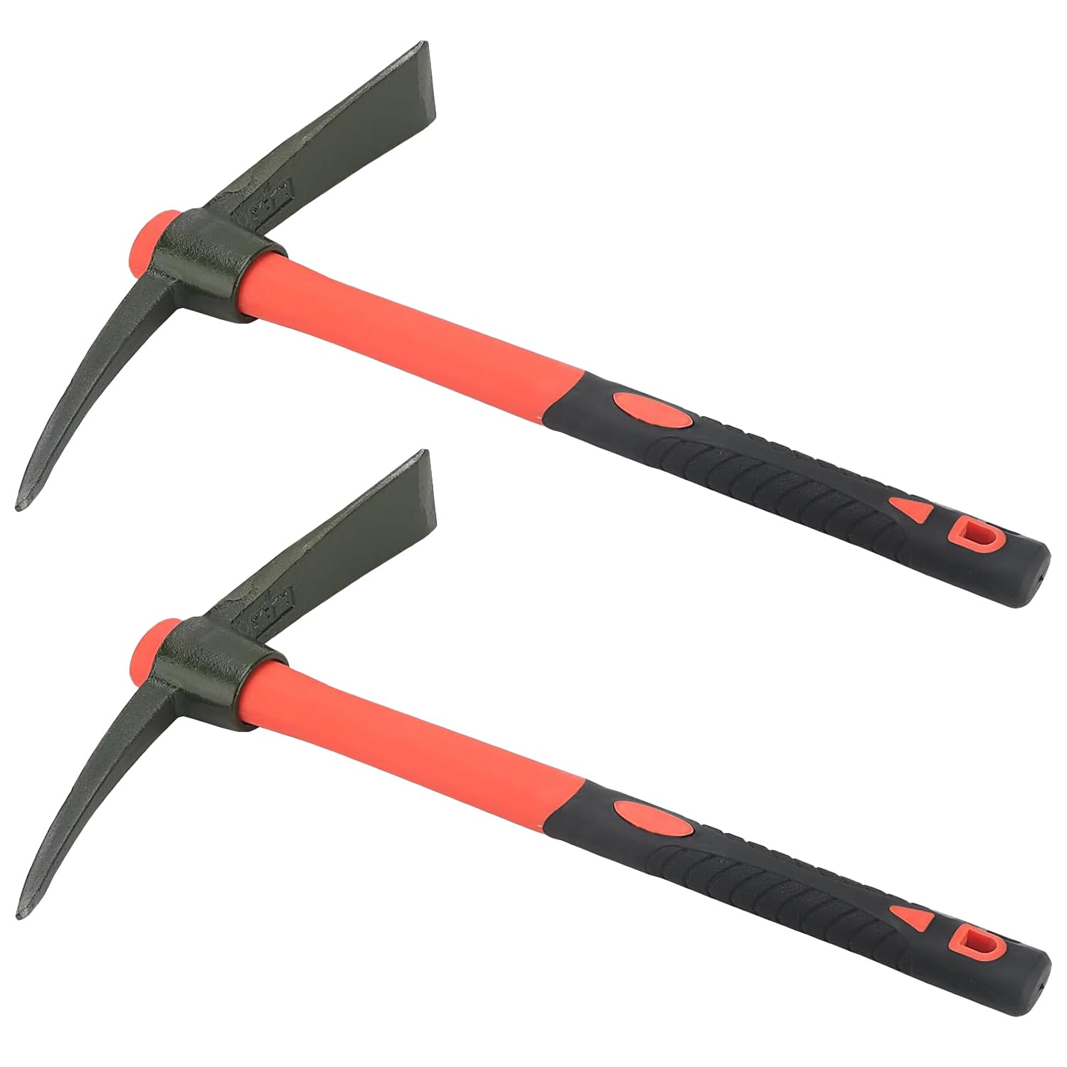 LEXININ 2 PCS 15 Inch Garden Mattock, 38cm Pick Mattock Hoe with Fiberglass Handle, Small Pick Axe for Gardening Planting Camping, Red