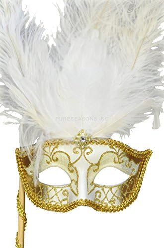 Pure Seasons Colombina Vanity Fair Venetian Mask (White/Gold)-Standard