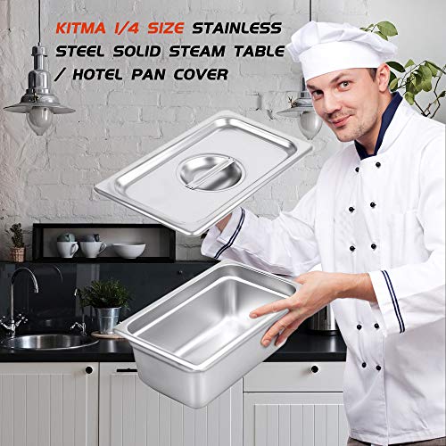 image for Kitma 1/4 Size Stainless Steel Solid Steam Table Pan Cover, Pan Lids, 