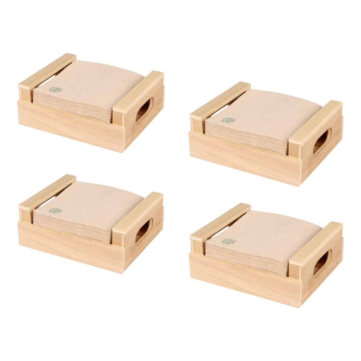 Hostelnovo - Set of 4 napkin rings with 400 units of eco-friendly cocktail napkins 10 x 10 cm – Wooden napkin holder made in Spain – Natural colour, 100% recycled paper