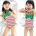 Vivo-biniya Kid Girl's One-Piece Swimwear and Cap Striped Swimsuit Red and Blue