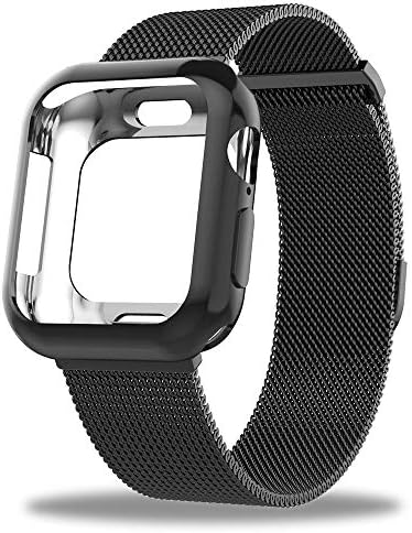 Mostof Compatible Apple Watch Band 40mm 44mm, Stainless Steel Mesh Strap with Case Protector Replacement for Apple Watch Series 4 Men Women, Black
