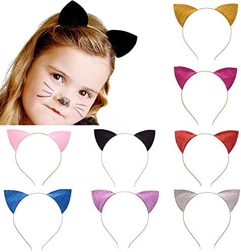 Elesa Miracle Kids Girl Women Glitter Cat Ear Headband Value Set Cat Ear Hair Hoops Makeup Party Favor (8pc Value Set)