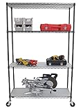 Trinity 4-Tier NSF Wire Shelving Rack with Wheels and Liners, 48 by 18 by 72-Inch, Black