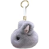ELVRLA Super Cute Round Body Little Rabbit Bunny keychain Plush Rabbit Fluffy Key Chain Ring Holder Bag Charm Purse Pendant