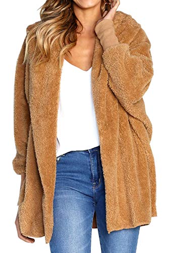 BTFBM Women Casual Long Sleeve Cardigan Warm Hooded Jacket Winter Coat Outwear (Khaki, X-Large)