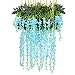 12 Pack 1 Piece 3.6 Feet Artificial Fake Wisteria Vine Ratta Hanging Garland Silk Flowers String Home Party Wedding Decor (Blue) primary