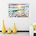 FLFK Fake Window Wall Sticker - Sunset Beach Faux Window Wall Mural for Wall Decor, Stick and Peel Wall Decals,16