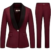 MODFUL Women's 2 Piece Business Suit Set One Button Solid Color Blazer Trouser Suit