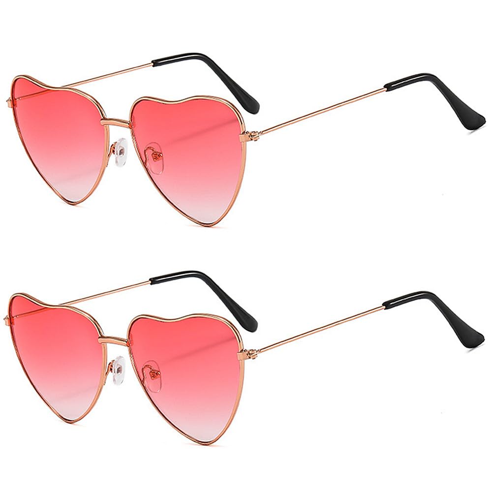 TRIXES 2PC Pack Pink Shade Heart Sunglasses - Fancy Dress Accessory - Hen Do Accessories - Festival Accessories