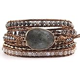 ZOSOJONA Women Wrap Bracelet Boho Natural Jasper Crystal Stone Beads Strand Bracelets