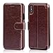Belemay Compatible with iPhone X Wallet Case,Compatible with iPhone 10 Case, Genuine Leather Wallet Case, Flip Folio Book Cover, Card Holder Slots, Kickstand, Magnetic Clousure, Cash Pockets, Brown