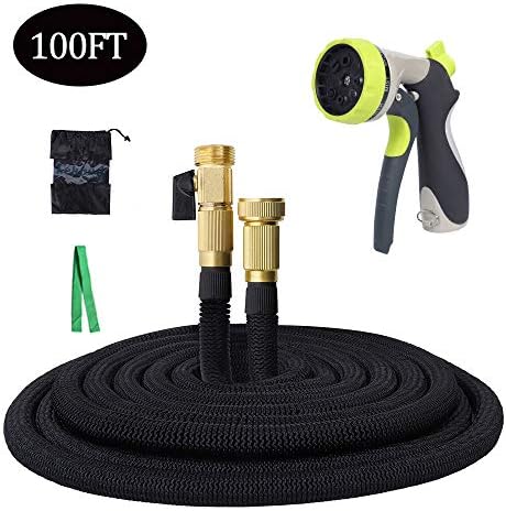 Expandable Garden Hose, 100ft Flexible Water Hose with 3/4" Solid Fittings, Double Latex Core, Metal Anti-Leak 8 Pattern Hose Nozzle