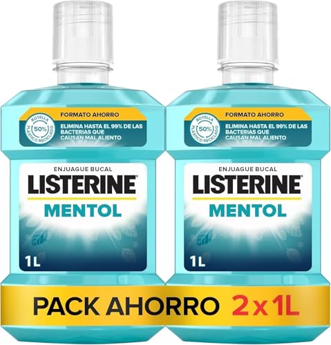 Mentol (pack de 2 x 1 L), enjuague bucal con flúor, colutorio con 24 horas de protección, elixir bucal mentolado para un aliento fresco duradero