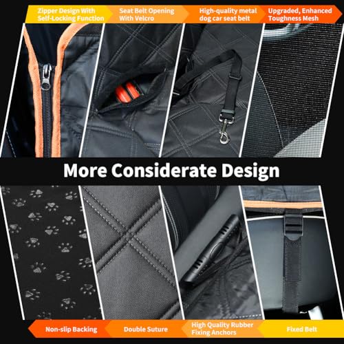 KYG Dog Seat Cover with Hard Back, Rear Seat Extender, Resistant, Scratch Resistant and Waterproof, Car Cover and SUV Black Orange 132 × 62 × 40 cm