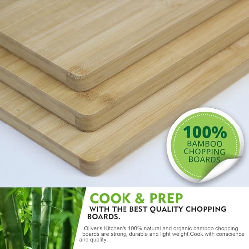 SKY-TOUCH 2 Size Bamboo Cutting Boards Set, Chopping Boards with Handle, Non-Slip Wooden Double-Side Using for Meat, Cheese, Fruits & Bread, 34x24cm and 30x20cm, Wood Yellow