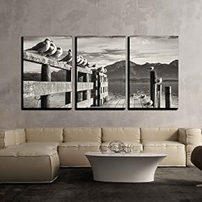 3 Piece Canvas Wall Art - Old Wooden Jetty at The chiemsee Lake in Bavaria - Modern Home Art Stretched and Framed Ready to Hang - 16"x24"x3 Panels