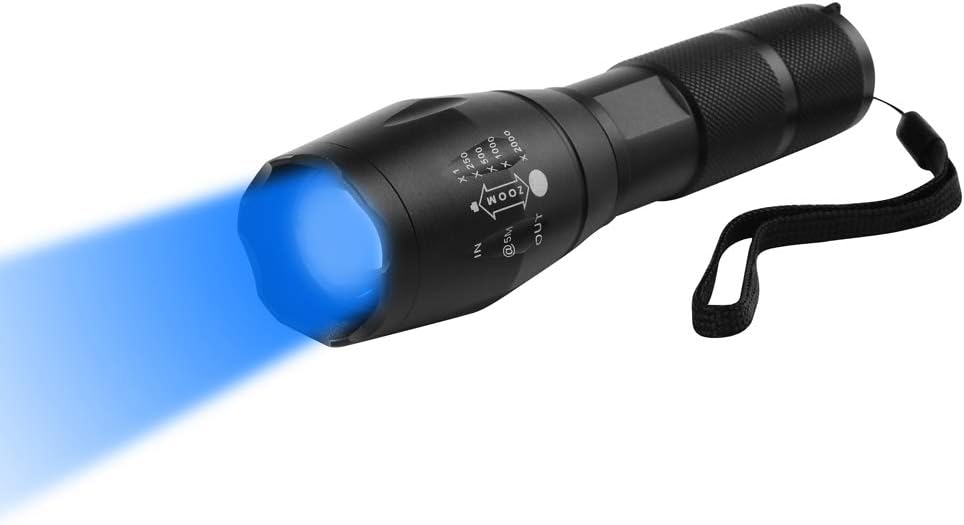 Torch Blue Light, WESLITE Blue LED Flashlight 470nm Blue Beam Torches Blue Light Tactical Torch Zoomable Long Range 1 Mode for Night Visison Fishing Hunting (Battery not Included)