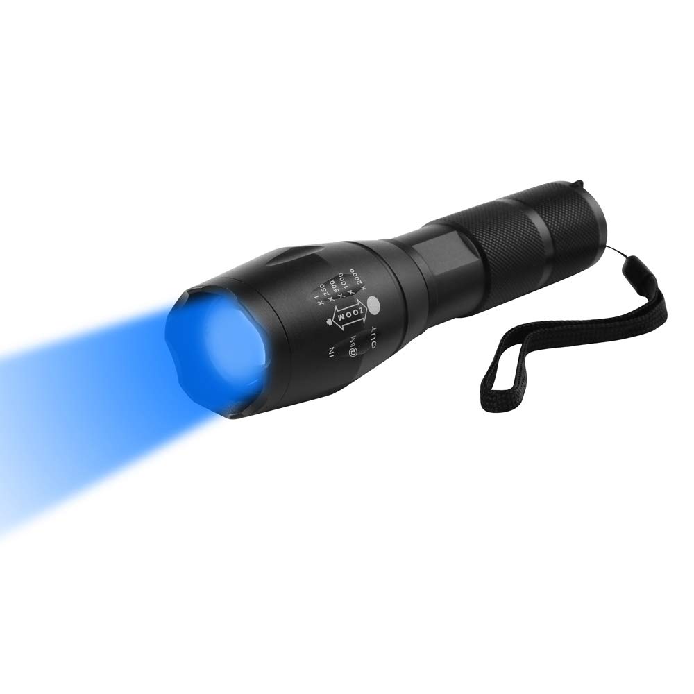 WESLITE Blue LED Flashlight - 470nm Tactical Torch With Zoomable Long Range Beam, 1 Mode for Night Vision Fishing Hunting (Battery not Included)