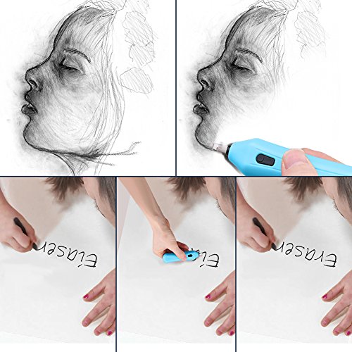 Electric Eraser Kit - XREXS Battery Operated Eraser with 10 Eraser Refills, Auto Pencil Eraser for Students, Artists 2 AAA Batteries not included (blue)