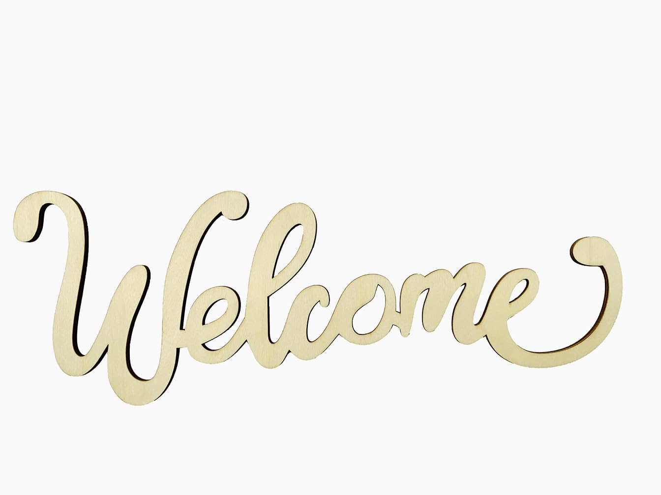 Photo 1 of 5pcs Welcome Wood Cutout Sign Unfinished Wooden Letter Laser Cut Wood Art Words Signs for Spring Welcome Wreath Crafts Painting Home Door Wall Art Decoration,11.81x4.53 Inches