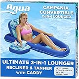 Aqua Campania Ultimate 2 in 1 Recliner & Tanner Pool Lounger with Adjustable Backrest and Caddy, Inflatable Pool Float, Teal Hibiscus (AZL14856)