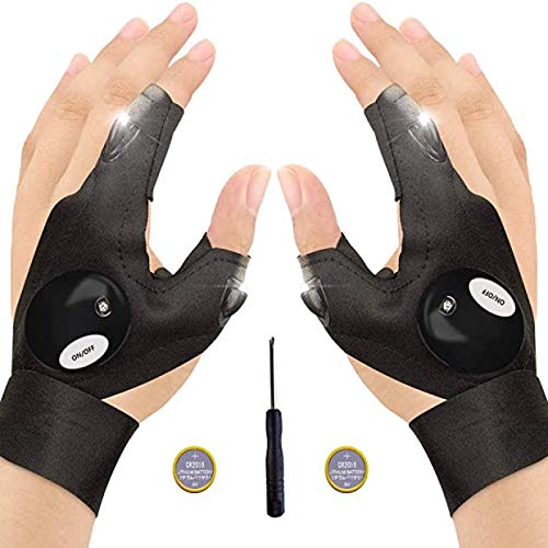GUOSHUFANG LED Fingerlos Angelhandschuhe, 1 Paar Outdoor Taschenlampe Handschuhe Schwarz, Arbeitshandschuhe mit Licht…