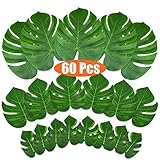 KUUQA 60 Pcs Tropical Leaves Party Decoration Artificial Tropical Palm Monstera Plant Leaves Imitation Leaf for Hawaiian Luau Aloha Party Jungle Theme BBQ Birthday Party Supplies 3 Sizes