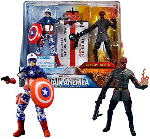 Marvel Year 2011 Captain America The First Avenger Series 2 Pack 4 Inch Tall Figure - Arctic Assault CAPTAIN AMERICA vs Cosmic Fire RED SKULL
