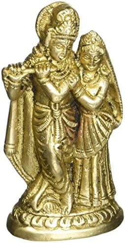 INDIGLOBALSHOP Beautiful Brass Sculpture - Krishna and Radha Statue - Symbol of Love Birthday Gift - Krishna - 4 X 2 X 0.9 Inches