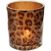 KiaoTime Glass Candle Holder Tealight Stand Cup Fragrance Warmer Leopard Print Candlestick Holder Desktop Centerpiece for Home Wedding Anniversary Table Décor