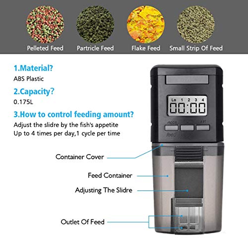 JoyMall Automatic Fish Food Feeder,Auto Feeder,Battery Fish Feeder LCD Display Feeding Time Setting, Suitable Small Fish,Tropical Fish, Gold Fish,Fish Tank Turtle Tank - Thumbnail 3