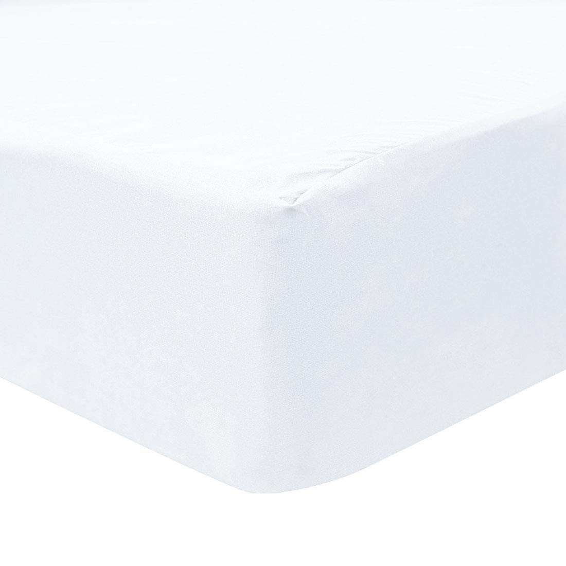 sourcing map Fitted Sheet Only, 200 Thread Count 100% Cotton Fitted Bed Sheet with 15" Large Pocket - Breathable Durable Bottom Sheet Snow White Single(74" x 38"/190 x 99cm)