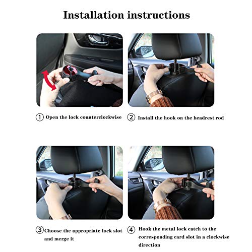 Car Seat Headrest Hooks,Universal Car Seat Hooks for Purse and Bags with phone Holder and lock(Silver-set of 2)