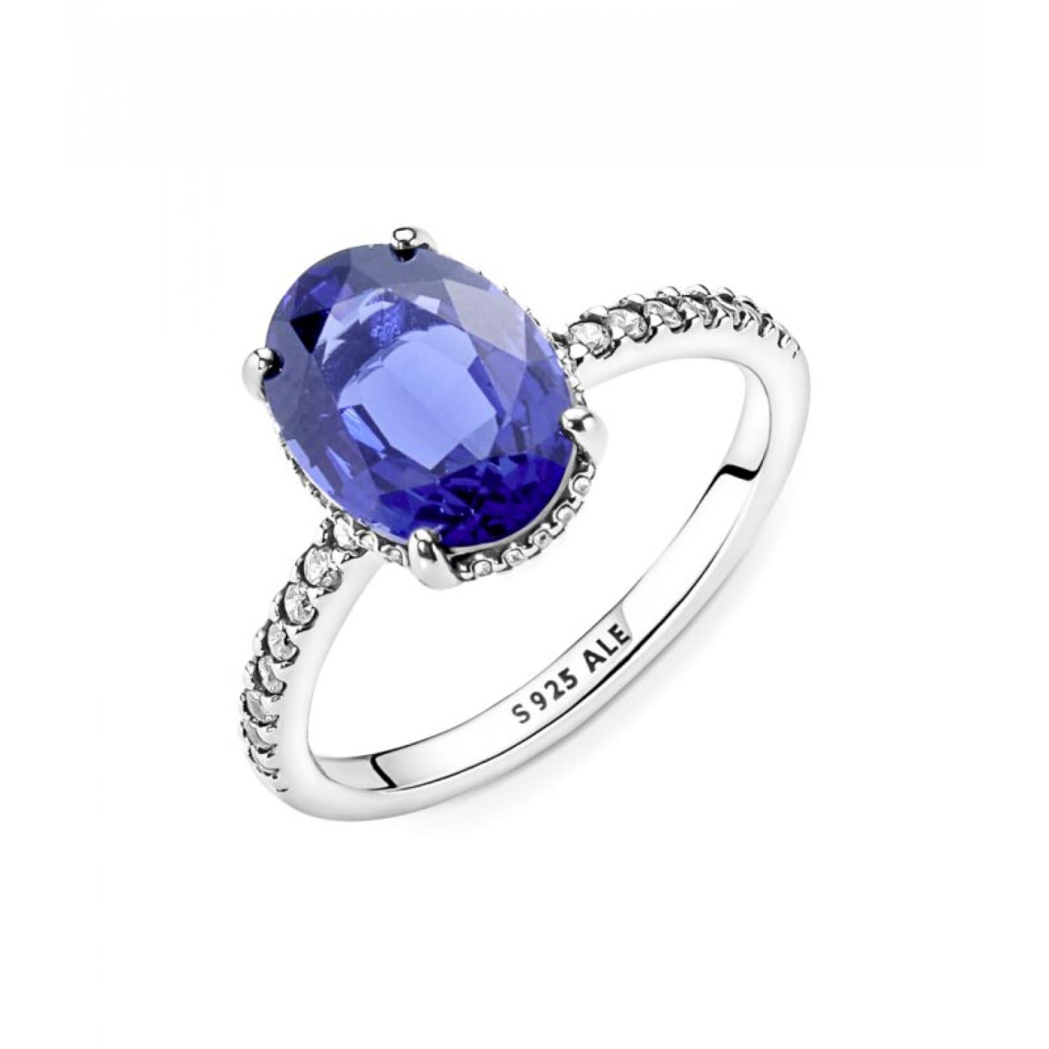 Pandora Timeless Sterling silver statement halo ring with princess blue crystal and clear cubic zirconia, 56