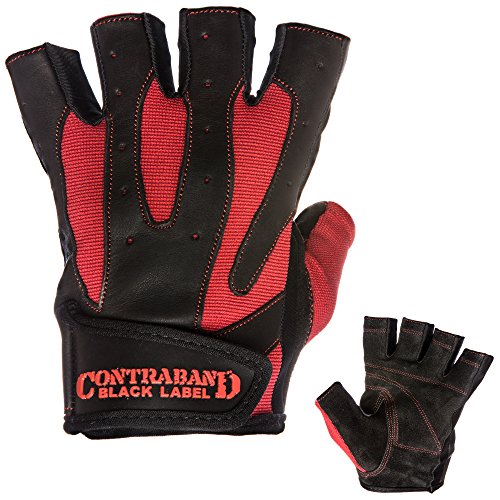 Contraband Black Label 5150 Mens Pro Leather Fingerless Weight Lifting Gloves - Durable Light - Medium Padded Split Leather Gym Gloves - Perfect Classic Lifting Gloves (Pair)
