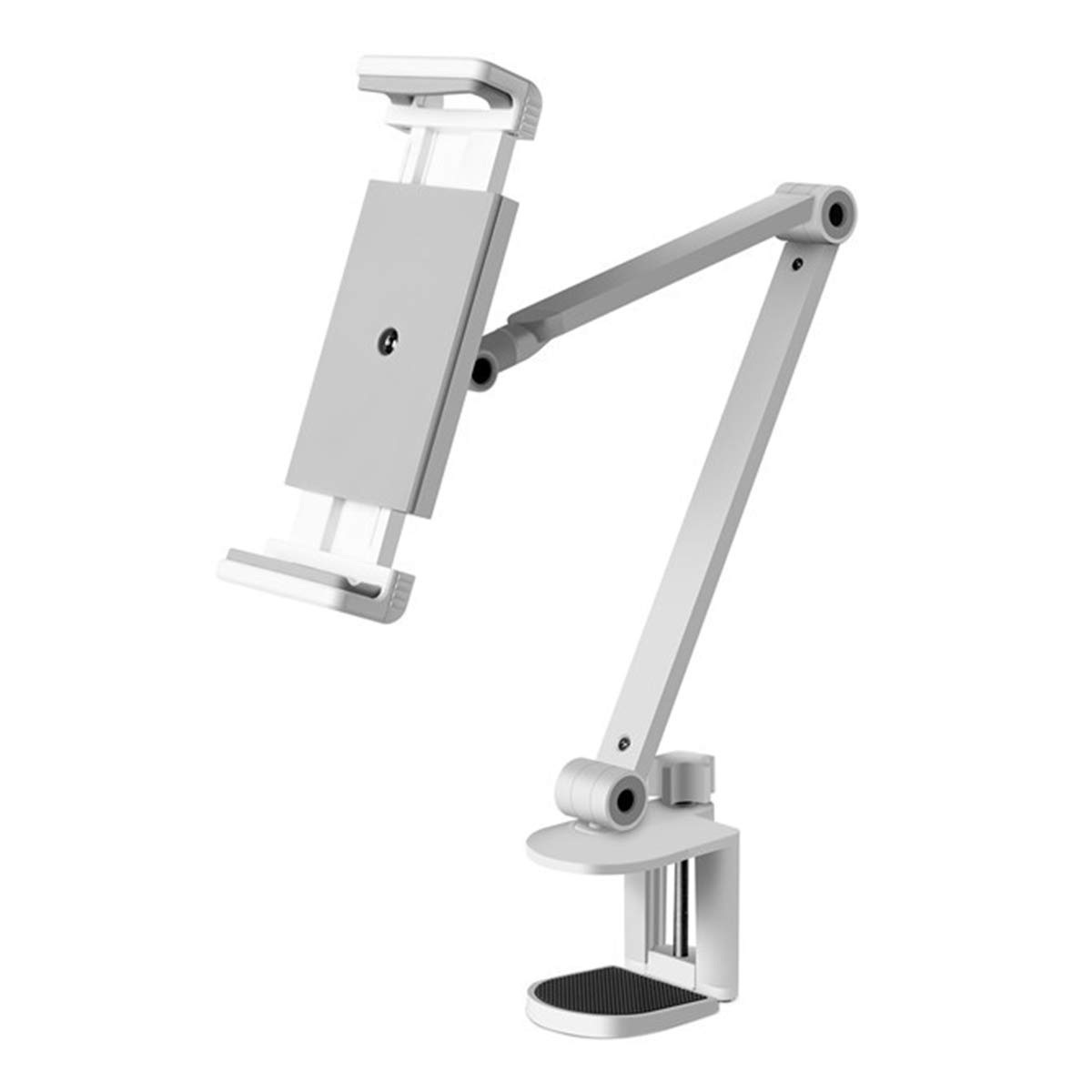 DERCLIVE Cellphone Holder Stand Clip-on Long Arms Tablet Mount Bracket for Desk Bed Compatible with 4-13inch Cellphone Tablets,Silver/Black