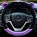 ChuLian Cute Winter Warm Plush Auto Car Steering Wheel Cover for Women Girls, Universal 15 Inch Car Accessories, Purple